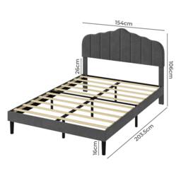 Rackhams King Upholstered Bed Frame Linen Fabric Platform Base Scalloped Headboard - thumbnail 3