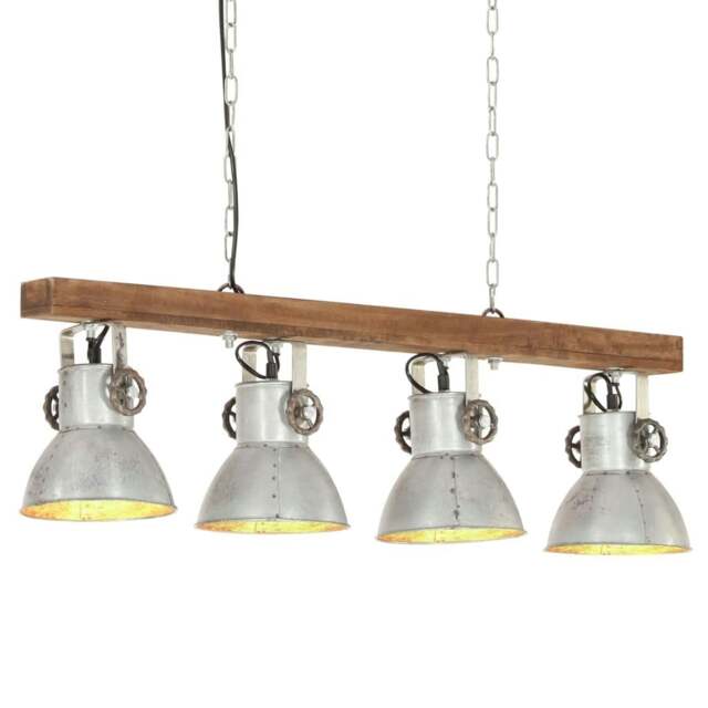 Rackhams Industrial Ceiling Lamp Silver E27 Mango Wood