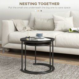 Rackhams Nesting Tables Set of 2, End Table with Removable Tabletop Tray White - Black - Black painted - Black painted steel - thumbnail 3