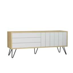 "Rackhams Picadilly Modern TV Unit Multimedia Centre Storage Cabinet 139cm for 55"" TV - White, Oak" - thumbnail 2