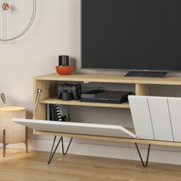 "Rackhams Picadilly Modern TV Unit Multimedia Centre Storage Cabinet 139cm for 55"" TV - White, Oak" - thumbnail 5
