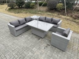 Rackhams Rattan Garden Funiture Set Adjustable Rising Lifting Table Sofa Dining Set With Arm Chair And Side Table - thumbnail 2
