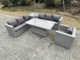 Rackhams Rattan Garden Funiture Set Adjustable Rising Lifting Table Sofa Dining Set With Arm Chair And Side Table - thumbnail 3