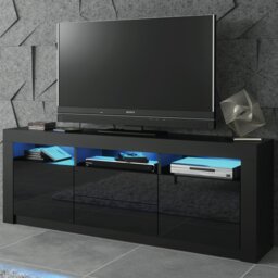 Rackhams Spacious 160cm TV Unit & Cabinet with Black High Gloss Doors - 160 cm - 1 -  MDF/Chipboard
