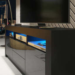 Rackhams Spacious 160cm TV Unit & Cabinet with Black High Gloss Doors - 160 cm - 1 -  MDF/Chipboard - thumbnail 5