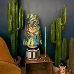 Rackhams Big Cat Velvet Oversized Cone Lampshades In Flint Blue - King - thumbnail 3