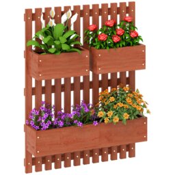 Rackhams Wooden Garden Planters with Trellis Wall-mounted Raised Garden Bed - Carbonised finish - Fir Wood - 60cm x 16cm x 80cm - thumbnail 2