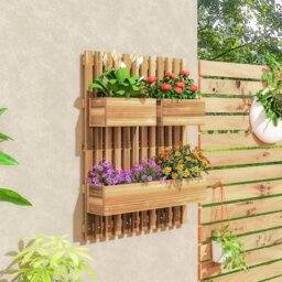 Rackhams Wooden Garden Planters with Trellis Wall-mounted Raised Garden Bed - Carbonised finish - Fir Wood - 60cm x 16cm x 80cm - thumbnail 1