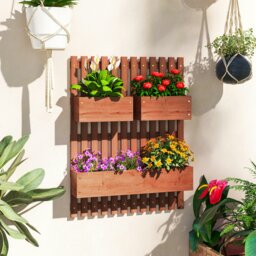 Rackhams Wooden Garden Planters with Trellis Wall-mounted Raised Garden Bed - Carbonised finish - Fir Wood - 60cm x 16cm x 80cm - thumbnail 3