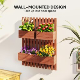 Rackhams Wooden Garden Planters with Trellis Wall-mounted Raised Garden Bed - Carbonised finish - Fir Wood - 60cm x 16cm x 80cm - thumbnail 4