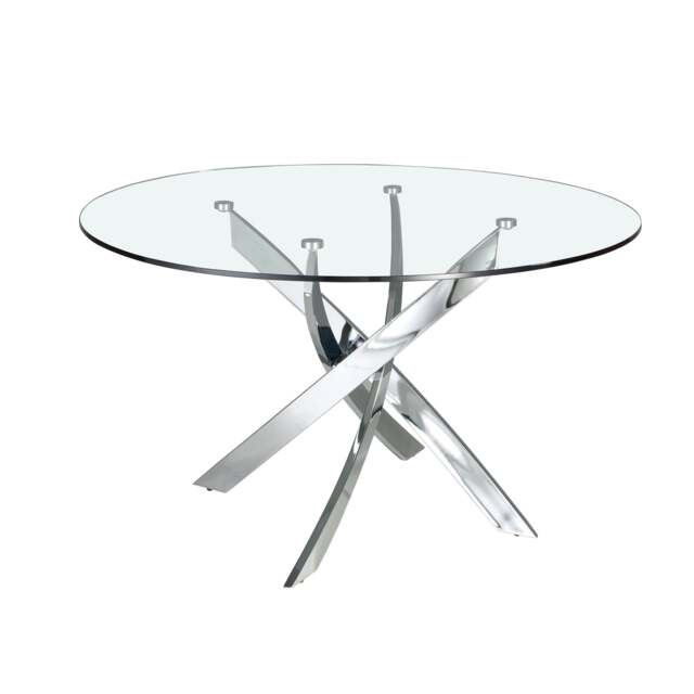 Rackhams Round tempered glass and chrome-plated steel dining table 1061 - Ø120 x 75