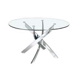 Rackhams Round tempered glass and chrome-plated steel dining table 1061 - Ø120 x 75