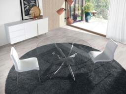 Rackhams Round tempered glass and chrome-plated steel dining table 1061 - Ø120 x 75 - thumbnail 2