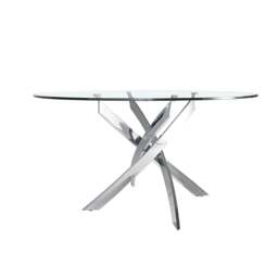 Rackhams Round tempered glass and chrome-plated steel dining table 1061 - Ø120 x 75 - thumbnail 6
