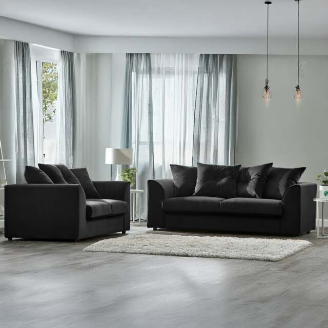 Rackhams Fernando Plush Velvet Fabric Sofa Suite - Black - image 1