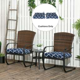Rackhams Set of 2 Chair Cushions Seat Pads w/ Ties Blue for Garden Chairs Blue - Blue - Polyester, PP Cotton - 50 cm x 48 cm x 12 cm - thumbnail 1