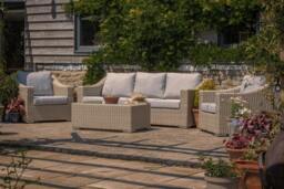 Rackhams Friston Rattan Garden Furniture Set Sofa Armchairs & Coffee Table Set - Pale Stone, Grey - Aluminium, Polyester (PES), Synthetic Rattan & Tempered Glass - thumbnail 6