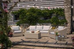 Rackhams Friston Rattan Garden Furniture Set Sofa Armchairs & Coffee Table Set - Pale Stone, Grey - Aluminium, Polyester (PES), Synthetic Rattan & Tempered Glass - thumbnail 3