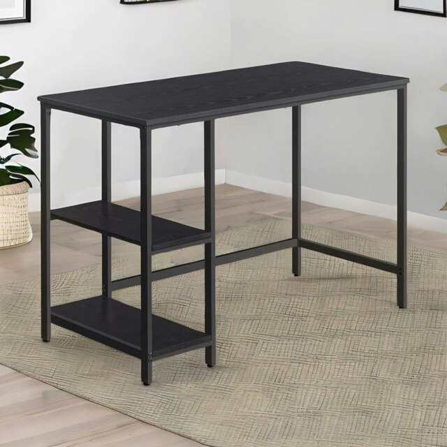 Rackhams Industrial Rustic Computer Desk With 2 Shelves Black - image 1