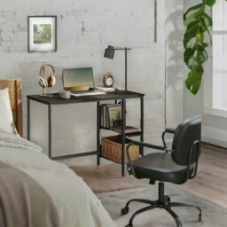Rackhams Industrial Rustic Computer Desk With 2 Shelves Black - thumbnail 2