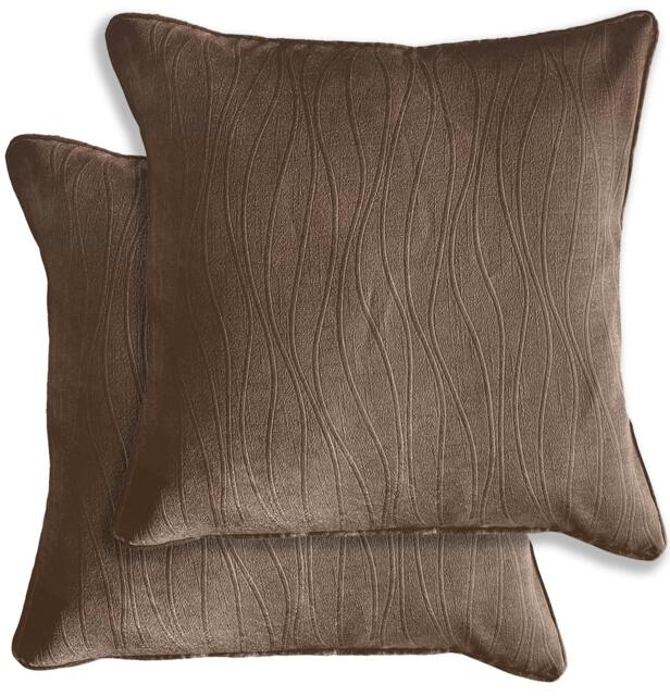 Rackhams Pair of Goodwood Textured Wave Pattern Double Sided Zip Opening Piped Edge Cushion Covers - 43x43cm - Cases Only - Bronze - image 1