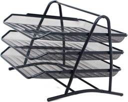 Rackhams Mesh Letter Filing Trays Stackable A4 Desk Tidy Paper Document Office Organiser, Metal Executive Wire Holder - Silver - thumbnail 3