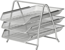 Rackhams Mesh Letter Filing Trays Stackable A4 Desk Tidy Paper Document Office Organiser, Metal Executive Wire Holder - Silver - thumbnail 1