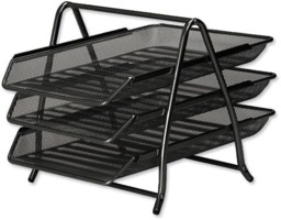 Rackhams Mesh Letter Filing Trays Stackable A4 Desk Tidy Paper Document Office Organiser, Metal Executive Wire Holder - Silver - thumbnail 2