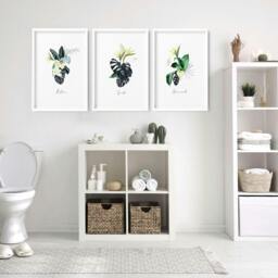 Rackhams Decoration for bathroom walls - Set of 3 Tropical wall art - 20 x 30 in / 50 x 76 cm - Satin Photo paper 280 gsm - Oak Frame - thumbnail 3