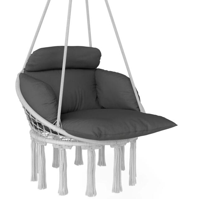 Rackhams Hanging Chair Outdoor Hammock Chair with Soft Cushion, Cotton Rope Boho Style Swing Chair, Hanging Garden Swing Seat for Indoor Outdoor, Dark Grey