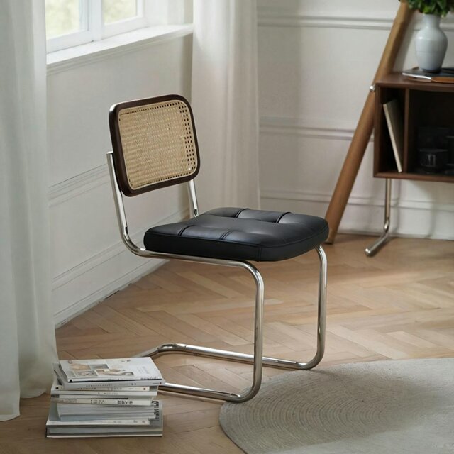 Rackhams Chloe Rattan Dining Chair, Steel & Wood &  Leather - Brown - image 1