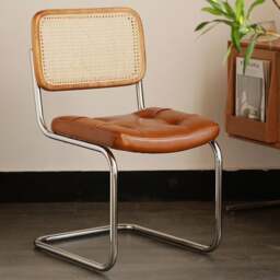 Rackhams Chloe Rattan Dining Chair, Steel & Wood &  Leather - Brown - thumbnail 5