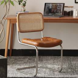 Rackhams Chloe Rattan Dining Chair, Steel & Wood &  Leather - Brown - thumbnail 2