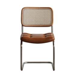 Rackhams Chloe Rattan Dining Chair, Steel & Wood &  Leather - Brown - thumbnail 4