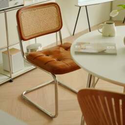 Rackhams Chloe Rattan Dining Chair, Steel & Wood &  Leather - Brown - thumbnail 3