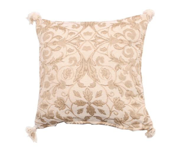 Rackhams Superior Jacquard Floral Tassle Corner Cushion - 43cm x 43cm - Cream