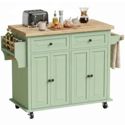 Rackhams Rolling Kitchen Island Cart with Rubber Wood Top, Spices, Light Green - thumbnail 2