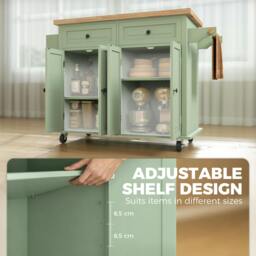 Rackhams Rolling Kitchen Island Cart with Rubber Wood Top, Spices, Light Green - thumbnail 5