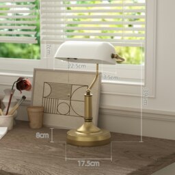 Rackhams Banker's Table Lamp w/ Antique Bronze Tone Base, White - thumbnail 3