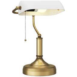 Rackhams Banker's Table Lamp w/ Antique Bronze Tone Base, White - thumbnail 2