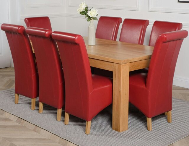 Rackhams Dakota Large Oak Dining Table with Montana Leather Chairs - 8 chairs - Burgundy - image 1