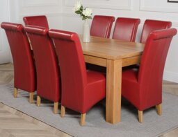 Rackhams Dakota Large Oak Dining Table with Montana Leather Chairs - 8 chairs - Burgundy - thumbnail 1