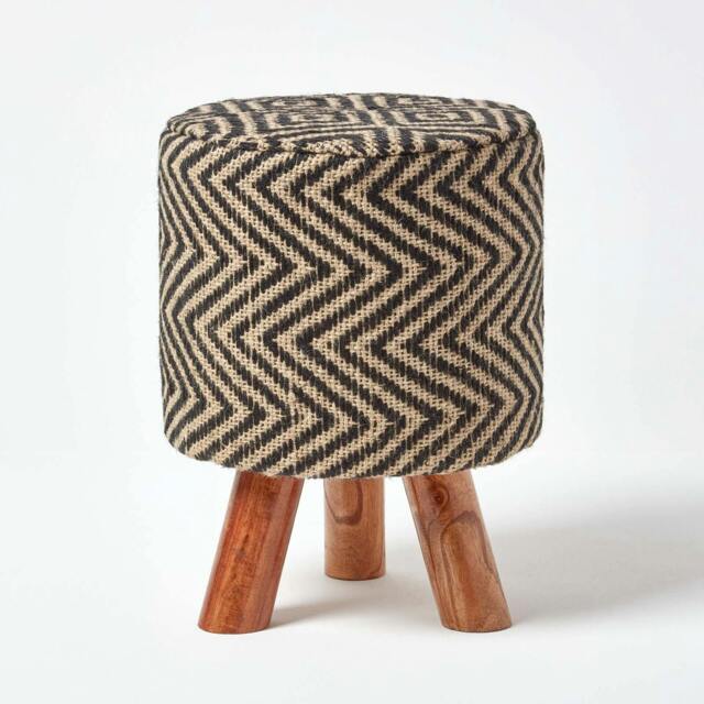 Rackhams Black & Natural Diamond Pattern Jute Footstool - 32 x 32 x 42 cm - image 1