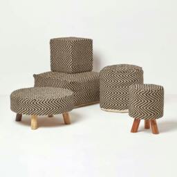 Rackhams Black & Natural Diamond Pattern Jute Footstool - 32 x 32 x 42 cm - thumbnail 5