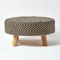 Rackhams Black & Natural Diamond Pattern Jute Footstool - 32 x 32 x 42 cm - thumbnail 6