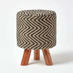 Rackhams Black & Natural Diamond Pattern Jute Footstool - 32 x 32 x 42 cm - thumbnail 1