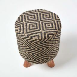 Rackhams Black & Natural Diamond Pattern Jute Footstool - 32 x 32 x 42 cm - thumbnail 3