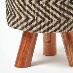Rackhams Black & Natural Diamond Pattern Jute Footstool - 32 x 32 x 42 cm - thumbnail 4
