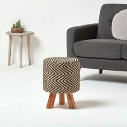 Rackhams Black & Natural Diamond Pattern Jute Footstool - 32 x 32 x 42 cm - thumbnail 2