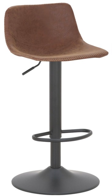 Rackhams Antico Faux Leather Kitchen Bar Stool, Matt Black Stem & Base, Adjustable Gas Lift With Backrest, Breakfast Bar Stool - Brown - image 1